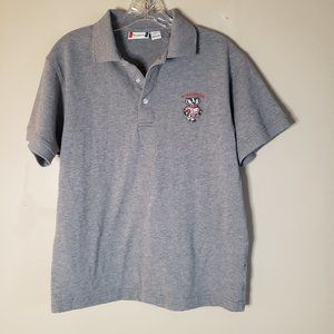 Bucky Badger Wisconsin knit shirt Small / petite gray short sleeve